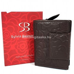 Sylvia Belmonte rózsa mintás, sötétbarna, széles nyelvű női bőr pénztárca RO03