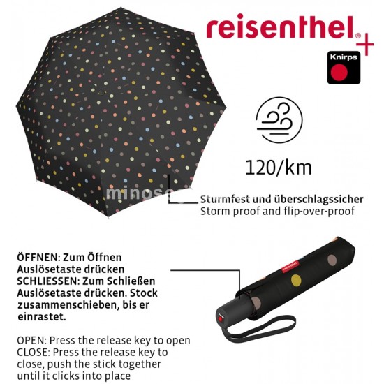 REISENTHEL DUOMATIC oda-vissza automata, fekete-színes pettyes esernyő RR7009