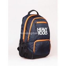 Heavy Tools 23 ELMANO fekete, kék tűpettyes, narancs zippes, fehér nyomatos hátizsák