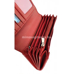  Gina Monti nyomott leveles mintás, piros nagy női bőr pénztárca 8672