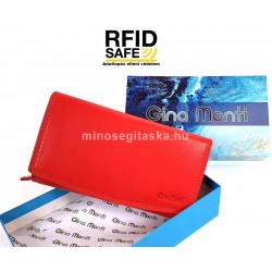  Gina Monti RFID védett, közepes, piros ,belső zippes női bőr pénztárca 2373