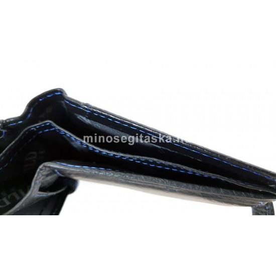 WILD Horse nyomott logós, fekete, kék tűzéses, kis patentos nyelves pénztárca 181-8 kék varrott